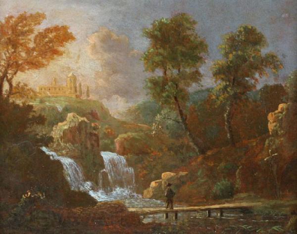 Willem van Bemmel Landschap figuur op een brug bij een waterval France oil painting art